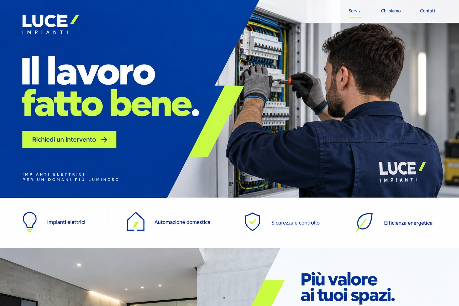 Luce Impianti: Il lavoro fatto bene. Anteprima illustrativa per artigiano.